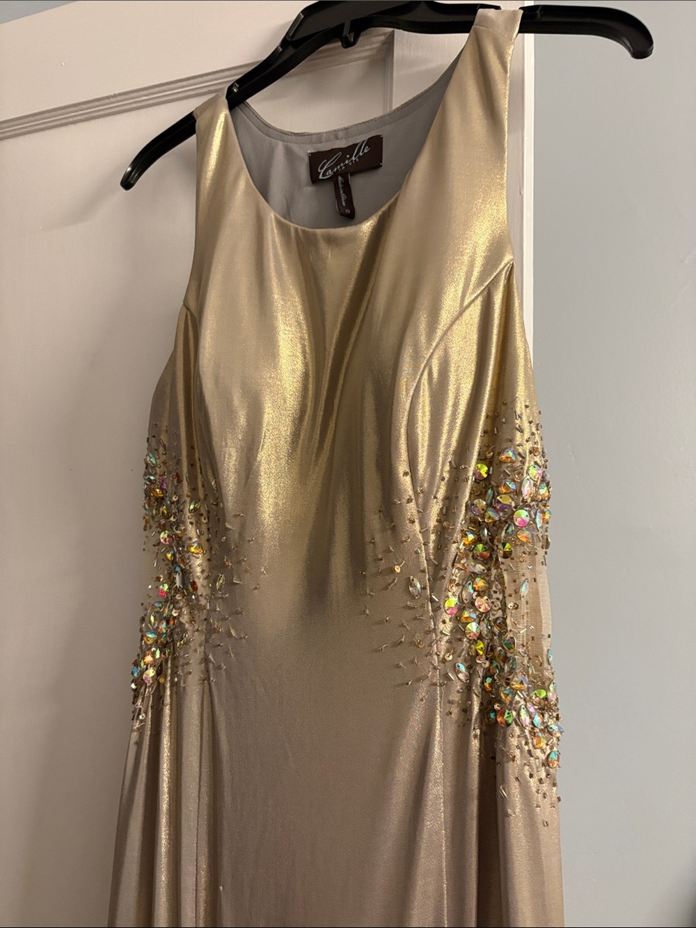 Camille La Vie Gold Metallic Embellished Prom Dress